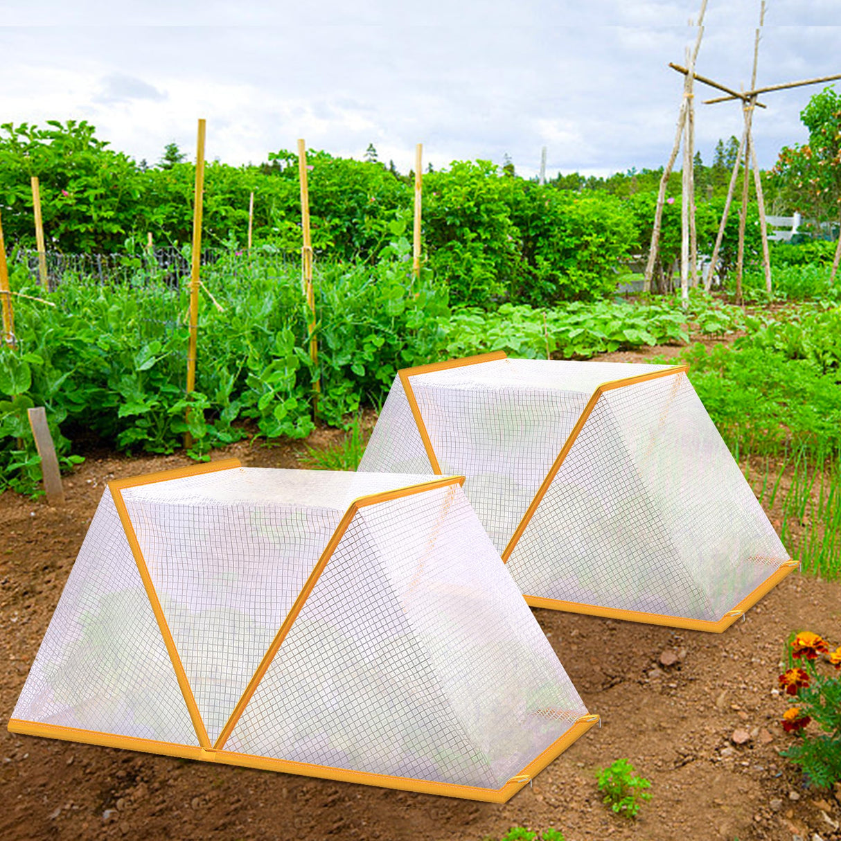 2 Pcs Garden Row Accelerator Plants Cover, 32" x 13" x 14" Foldable Raised Garden Beds Vegetable Rows Plant Protector, Plant Net Cage Guard Greenhouse Cover for Protect Vegetable Fruit from Animal