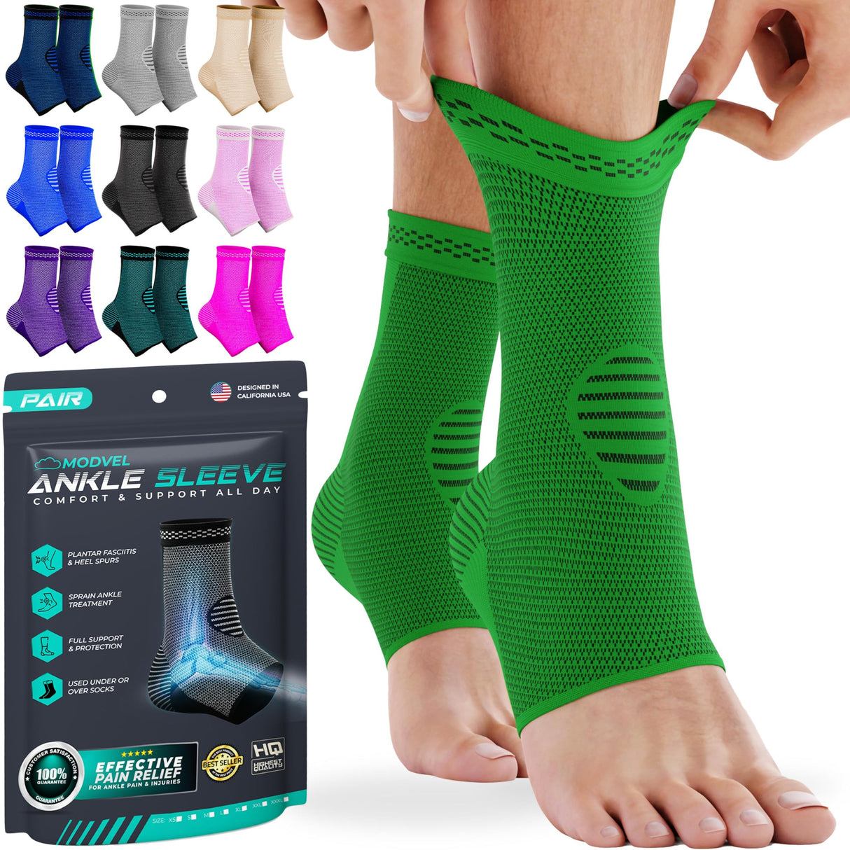 Modvel Foot & Ankle Brace Socks for Sprained Ankle Compression Sleeve - Plantar Fasciitis Relief Brace, Foot Support for pain Women & Men - Tendonitis & Arthritis Feet Sleeve, Stabilizing Ankles Wrap