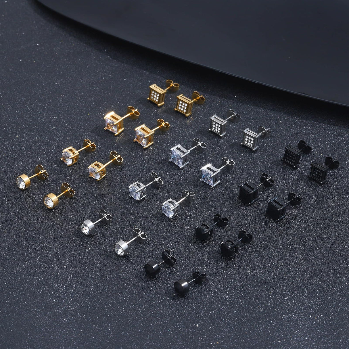 NEWITIN 24 Pairs Stainless Steel Earrings for Men Hypoallergenic Inlaid Cubic Zirconia Studs Hoop Earring Cross Dangle Earrings Unisex Punk Stud Earring for Women Men
