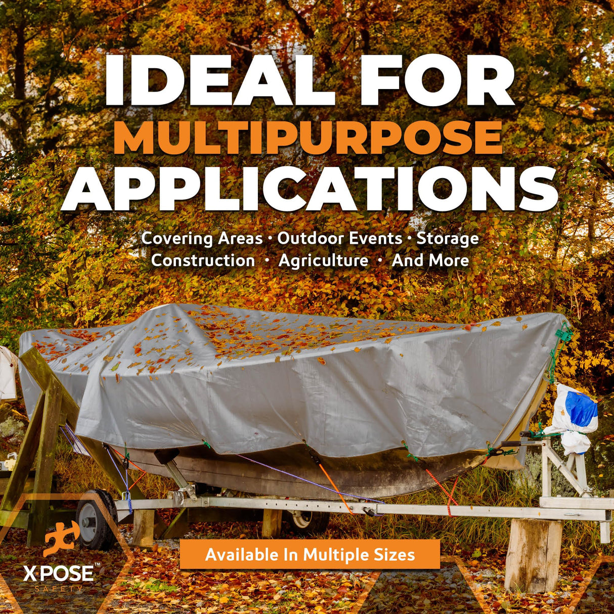 Heavy Duty Silver Poly Tarp 50' X 50' - Multipurpose Protective Cover - Durable, Waterproof, Weather Proof, Rip and Tear Resistant - Extra Thick 12 Mil Polyethylene - by Xpose Safety