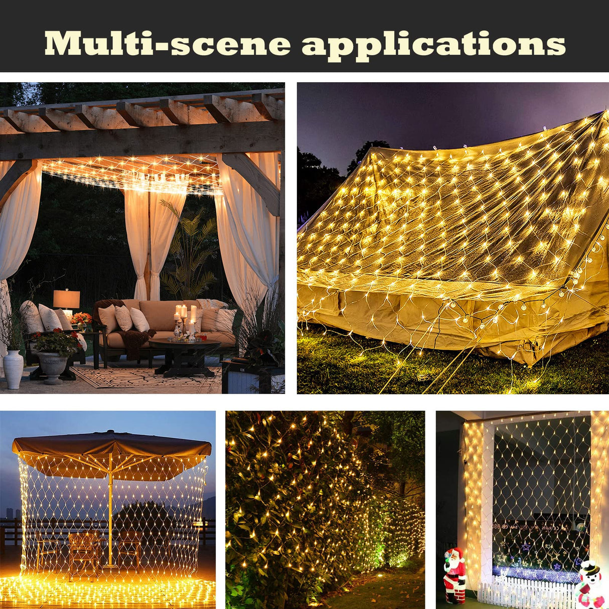 Eueasy Outdoor 360 LED Gazebo Net Lights, 10×10 FT Connectable Fairy Lights with 8 Modes, for Bushes, Garden, Backyard, Holiday, Christmas