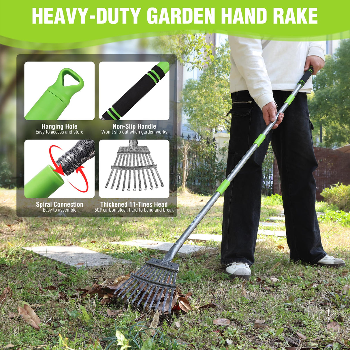 WORKPRO Rake, Small Rake for Leaves with 72” Adjustable Long Handle