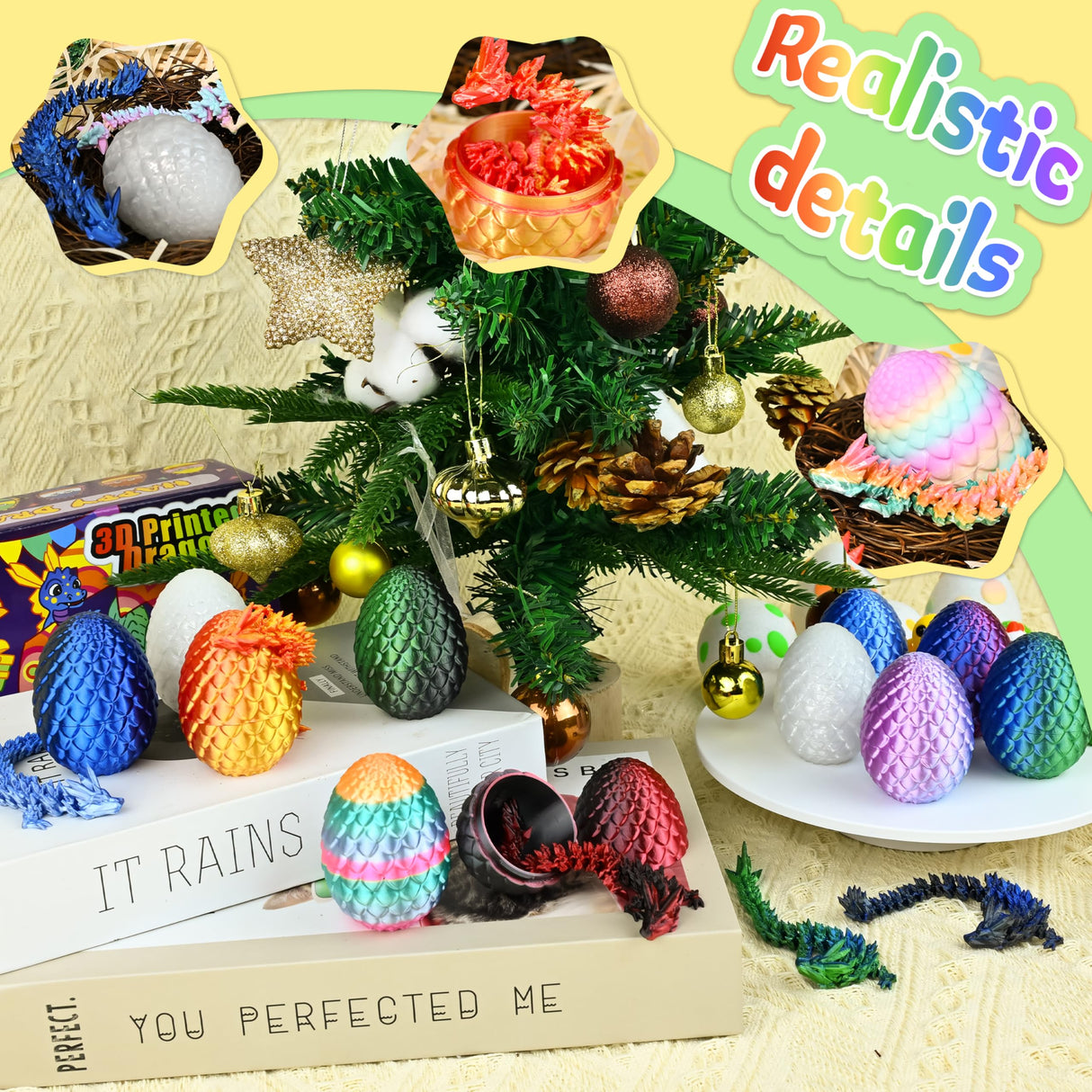 Impossmaker 12PCS 3D Printed Dragon Eggs with Dragon Inside, Cool Stuff Christmas Fun Gifts, Mini Dragon Egg Set Articulated Crystal Fidget Toy for Adults Teens Boy Gifts Easter Basket Stuffers