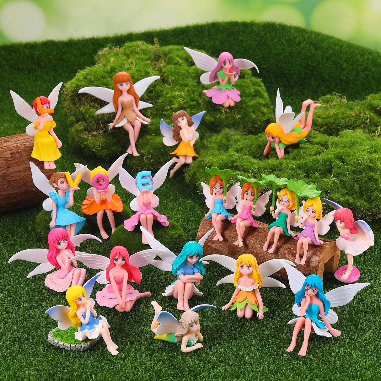 GGSTDDUP 20 Pcs Miniature Fairy Figurines, Hand-Painted Small Flower Fairies with Wings for Garden Decor, Cake Topper & Landscapes
