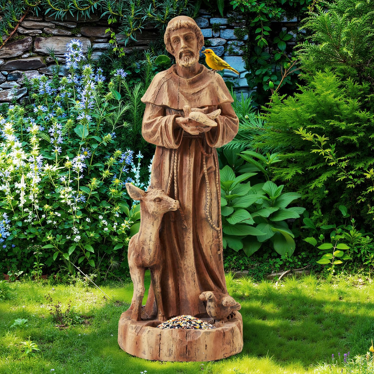 DSNAPE St Francis Garden Statue Outdoor All-Weather, 25" H Religious Saint Francis of Assisi Catholic Statue with Bird Feeder for Patio Yard Home Decor