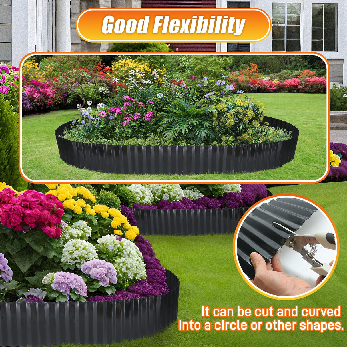 Quibbay Corrugated Metal Garden Edging, 4"×100Ft Landscape Edging Border for Lawn, Flower Bed and Garden, Flexible Lawn Edging for DIY Tree Surrounds Borders and Landscaping, Black
