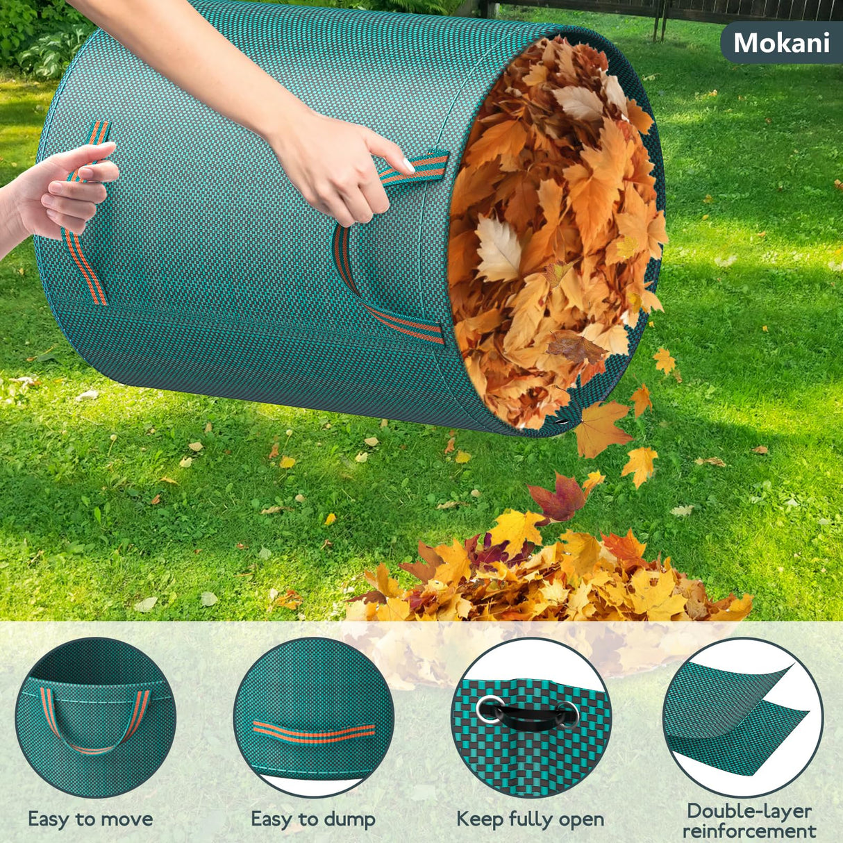 Mokani Reusable Yard Waste Bags, 79 Gallon Lawn and Leaf Bags 3 Packs, Heavy Duty Garden Bags With Reinforced Handles, Camping Yard Recycling Leaf Bag for Leaves