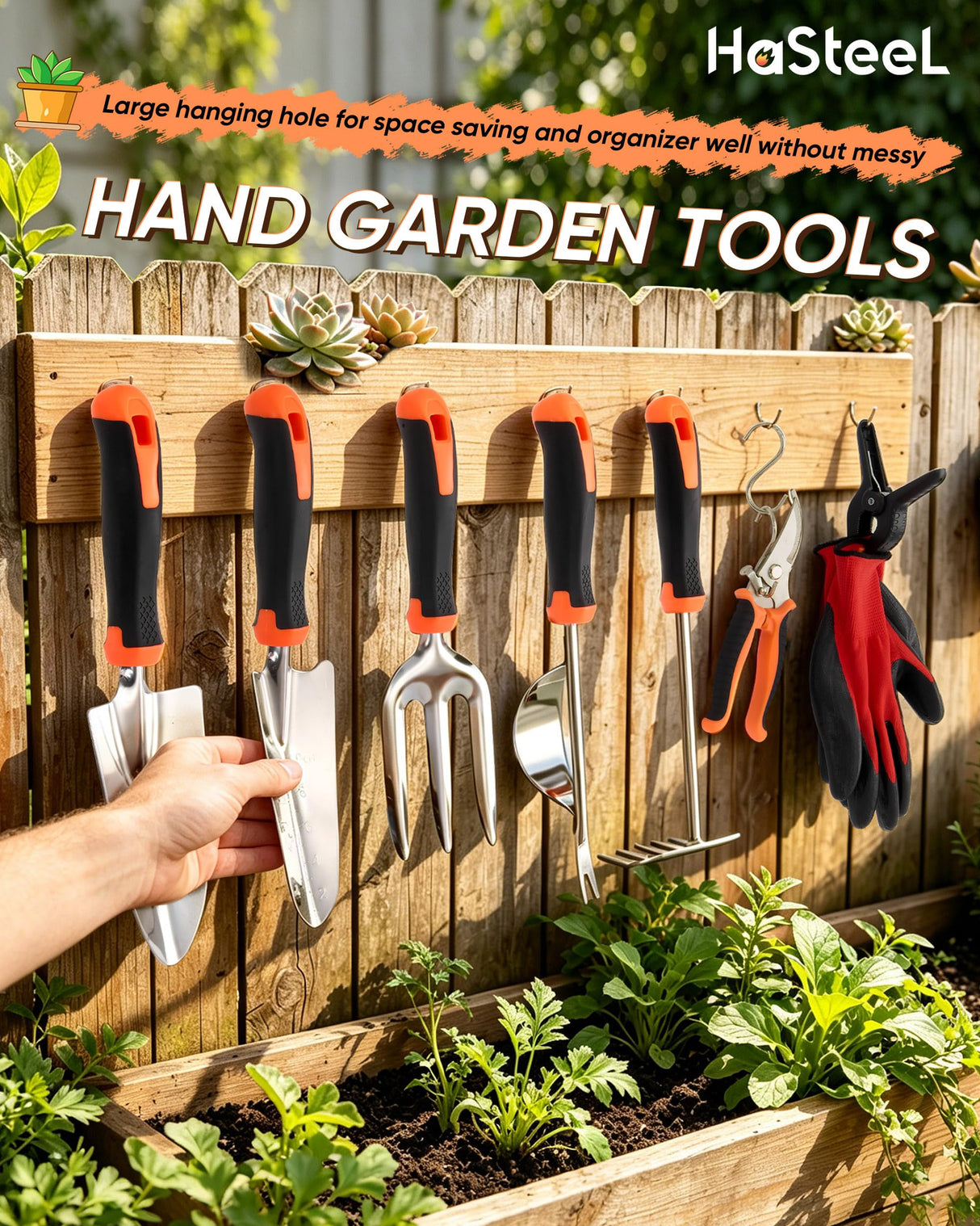 HaSteeL 9-Piece Stainless Steel Garden Hand Tools Set for Planting
