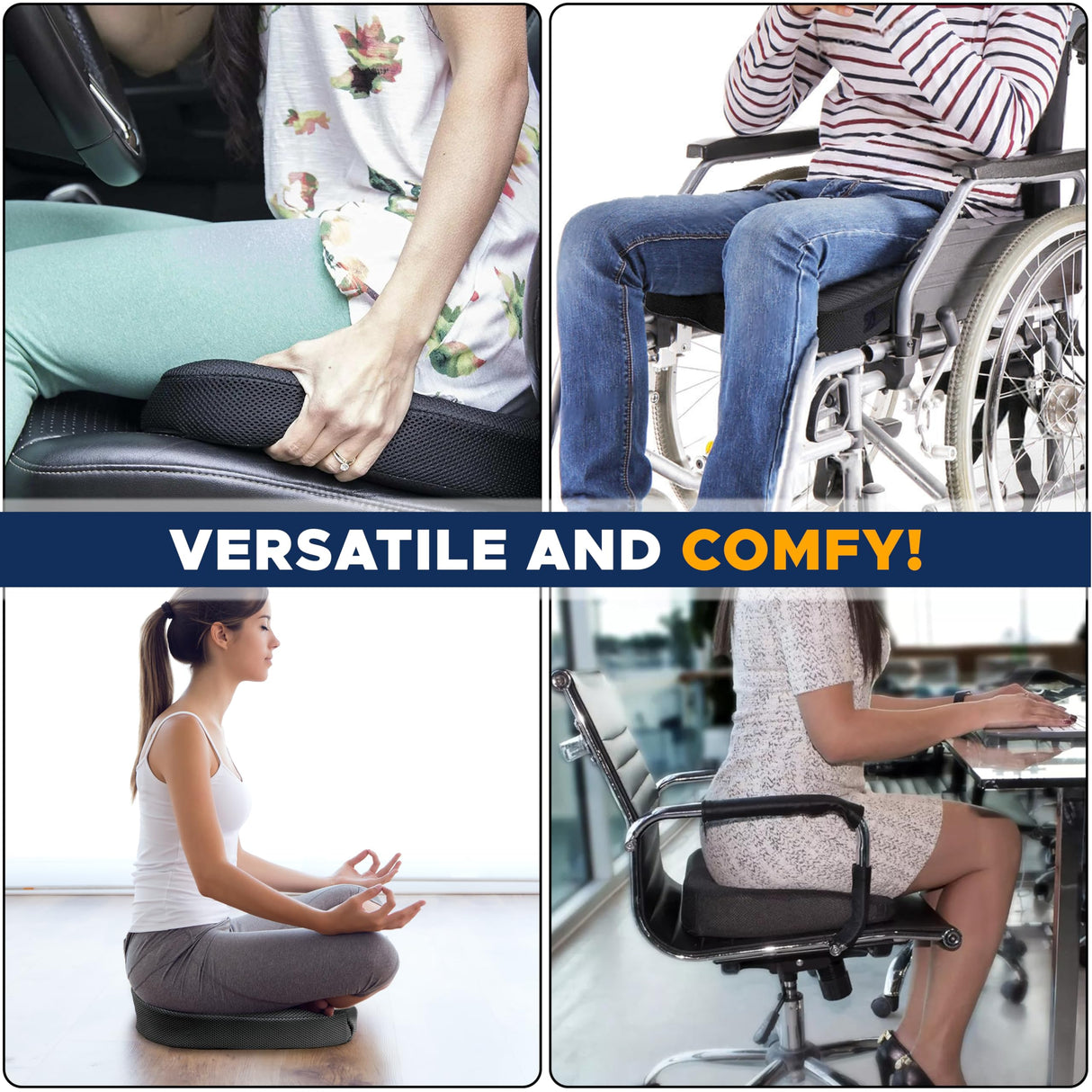 EcoNour Gel Seat Cushion – Office Chair Cushions for Sciatica & Tailbone Pain Relief – Coccyx Memory Foam Desk Chair Support & Car Seat Cushion – Back Pain Relief Pillow for Long Sitting