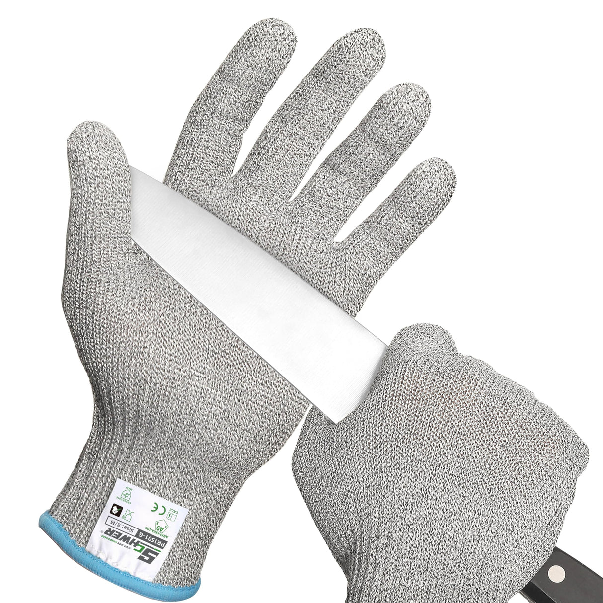 Schwer SlicePro ANSI A9 Cut Resistant Gloves, Food Grade Cutting Gloves for Kitchen Food Prep, Mandoline Gloves for Meat Cutting, Oyster Shucking, Fish Fillet Processing, PR1501-G, 2 Pairs, M