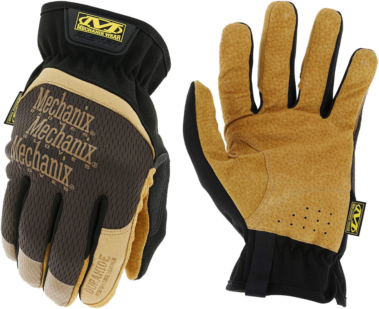 Mechanix Wear Fastfit Leather Gloves - Abrasion Resistant Gloves for Hand Safety - Breathable - Secure Fit - Two-Piece Palm - Machine Washable - Brown/Black - Large