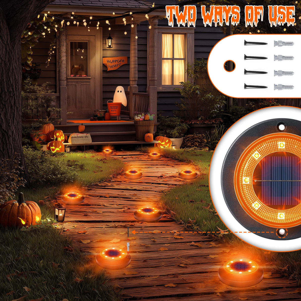 Flacchi Solar Ground Lights - Solar Powered Lights Outdoor Solar Disk Light Waterproof Landscape Light for Patio Yard Pathway Walkway Driveway (Orange, 12 Pack)