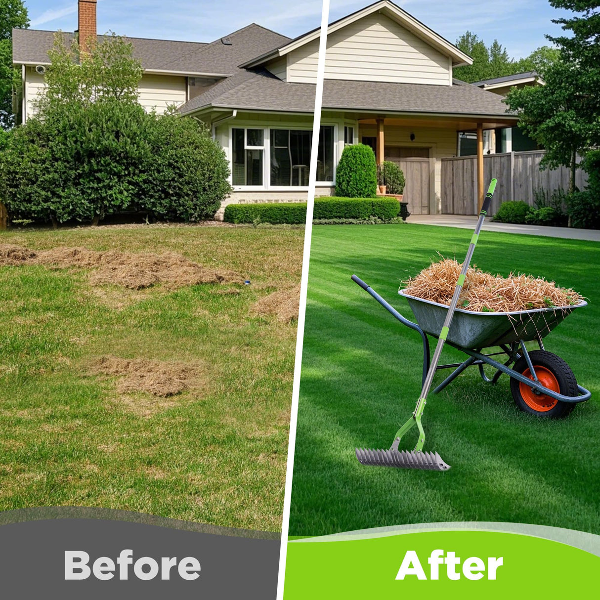 WORKPRO Thatch Rake, 15-Inch Thatching Rake for Lawns with 5FT Handle
