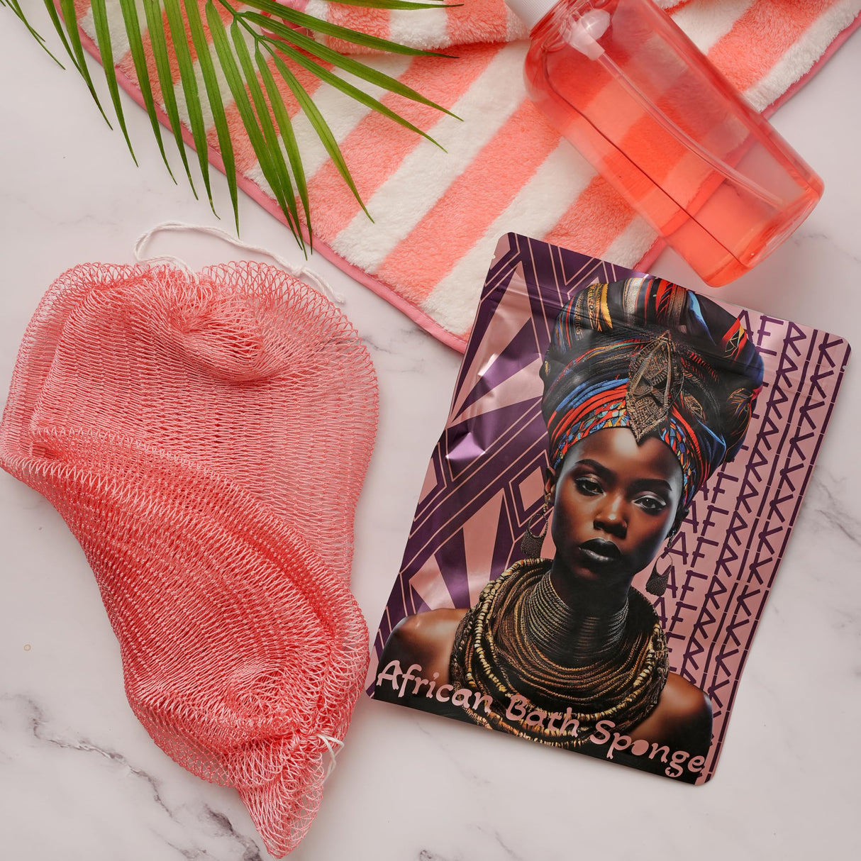 AFRIKI African Net Sponge, Authentic African Exfoliating Sponge, Black Owned, Back Scrubber, 45inch Long, for Normal to Sensitive Skin, for Daily use, Sky Collection