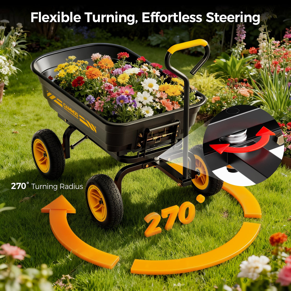 CAMMOO 10 Inch No-Flat Tires 600 lb Garden Dump Cart 4 Cu.Ft.