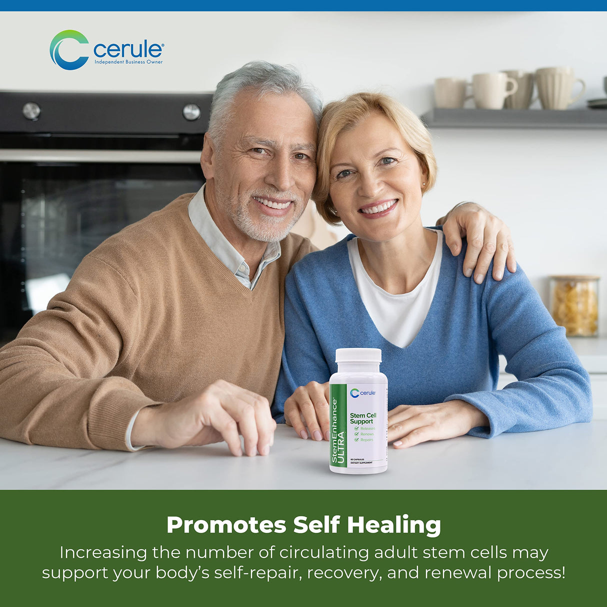 Cerule StemEnhance Ultra Stem Cell Support Supplement with Extracts from Freshwater Microalgae and Marine Macroalgae to Help Increase Circulating Adult Stem Cells and Promote Healing