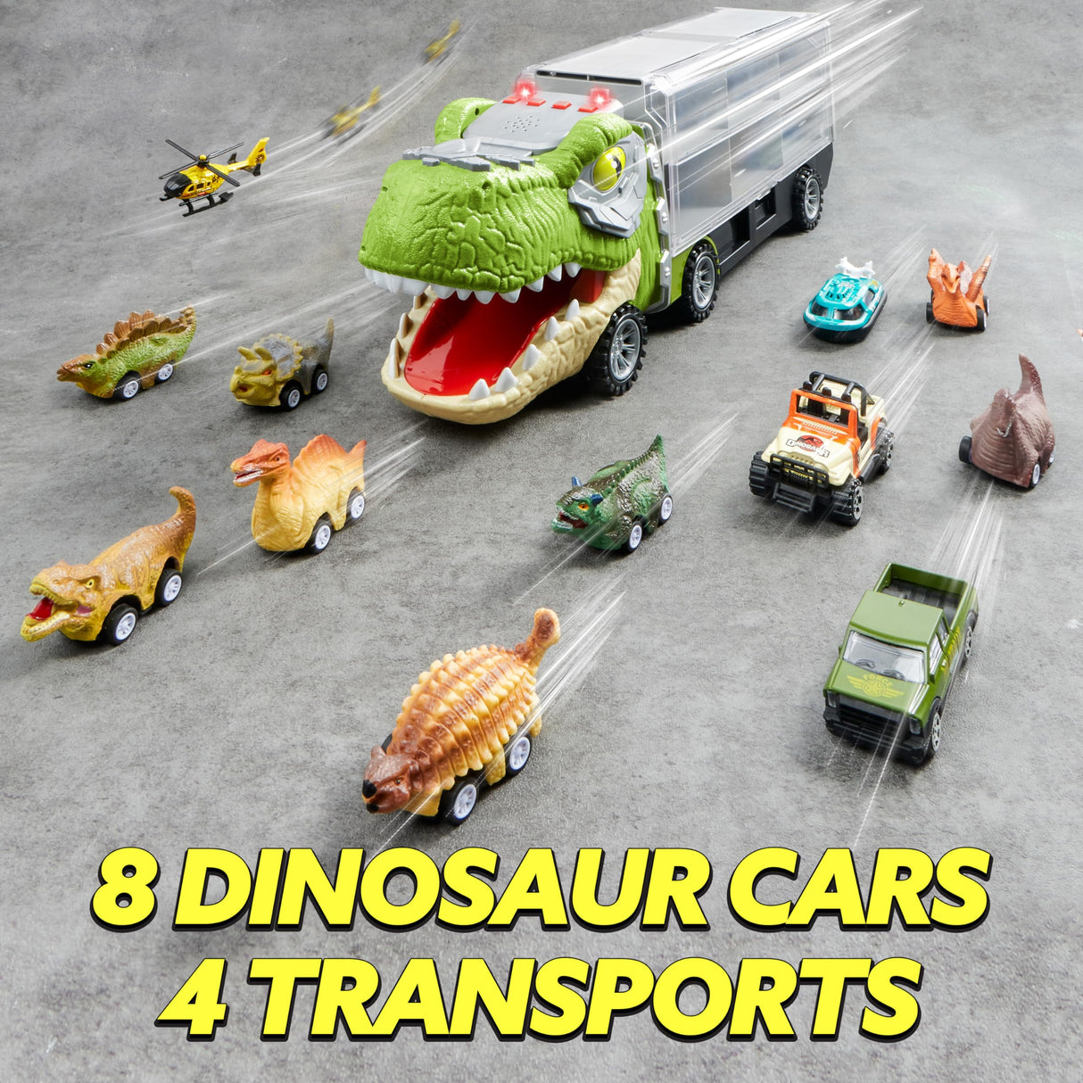 JOYIN 13 in 1 Dinosaur Toys for Kids 3-5, Dinosaur Truck with 12 Pull Back Cars, Birthday Gifts Toys for 3 4 5+ Year Old Boy, Transport Carrier Truck for Toddlers, Christmas Great Gifts for Grandkids