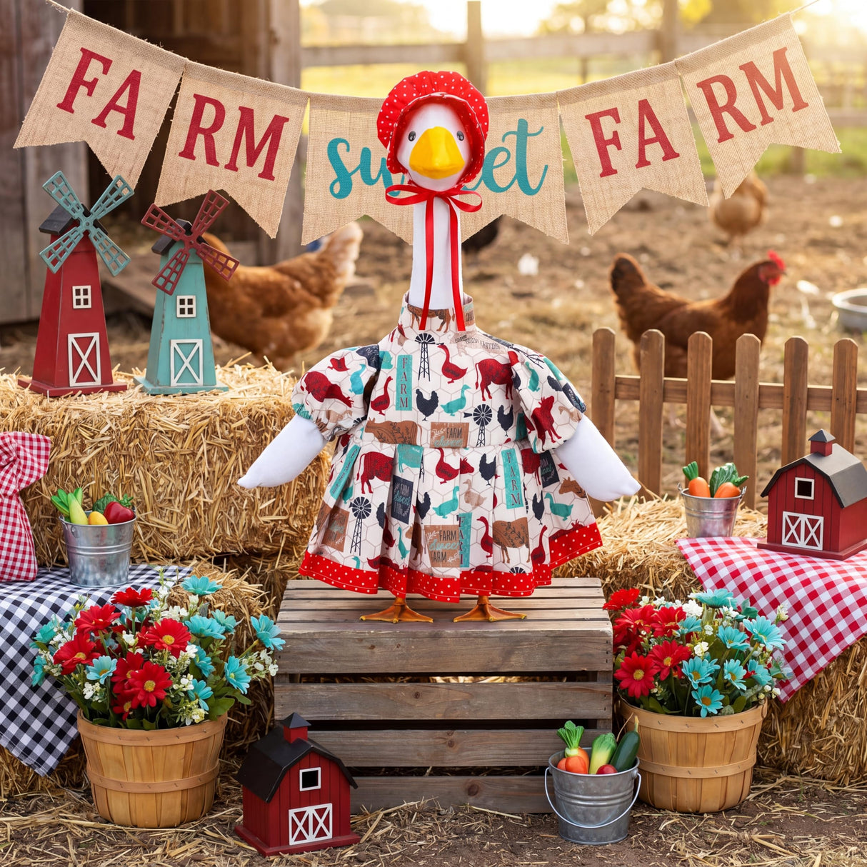 Abbylike Farmhouse Porch Goose Outfit 23 Inch Country style Porch Geese Clothes Costume with Hat for Cement or Plastic Duck Lawn Yard Patio Outdoor Summer Decoration