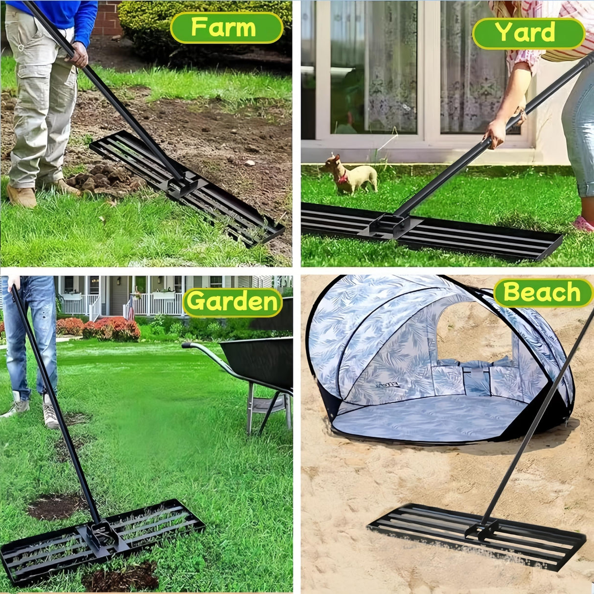 Lawn Leveling Rake, 42” x 10” Leveling Rake,Lawn Leveler w/ 72” Long Non-Slip Handle, Level Lawn Tool for Grass, Golf Field, Level Soil or Dirt Ground