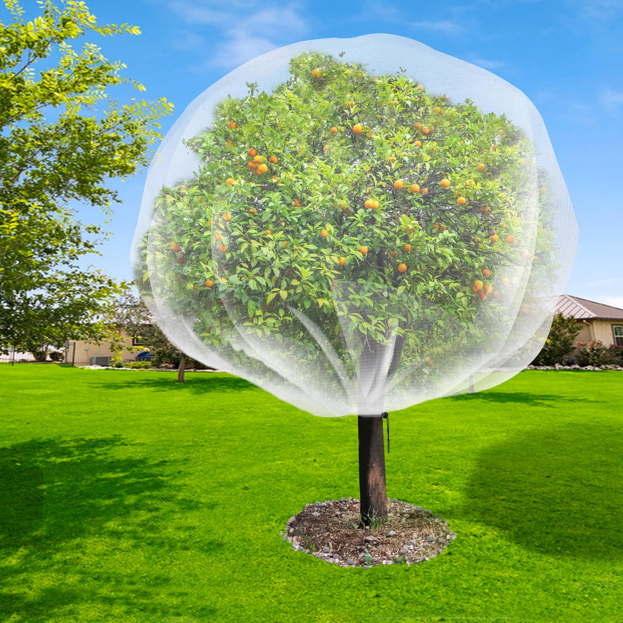 2 Pcs Fruit Tree Netting, 7 x 8 Ft Large Insect Bird Barrier Tree Net with Drawstring, Garden Bird Netting Plant Cover for Protect Plant Fruit Flower from Insect Bird
