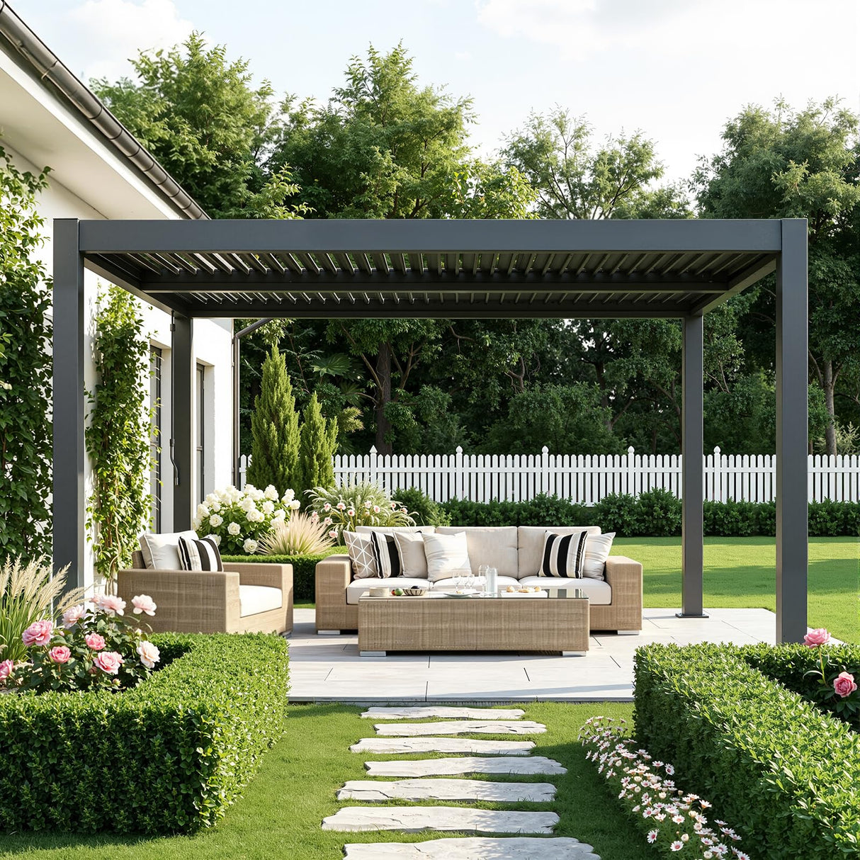 MELLCOM 10x12 Louvered Pergola Adjustable Roof Weatherproof