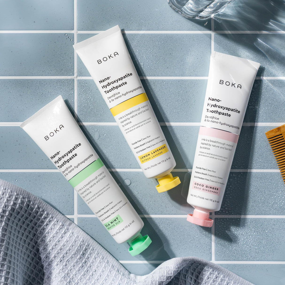 Boka Fluoride Free Toothpaste, Nano Hydroxyapatite Toothpaste, Appropriate for Sensitive Teeth - for Adult, Kids Oral Care - Ela Mint, Coco Ginger, Lemon Lavender Flavor, 4 Fl Oz 3Pk US Manufactured