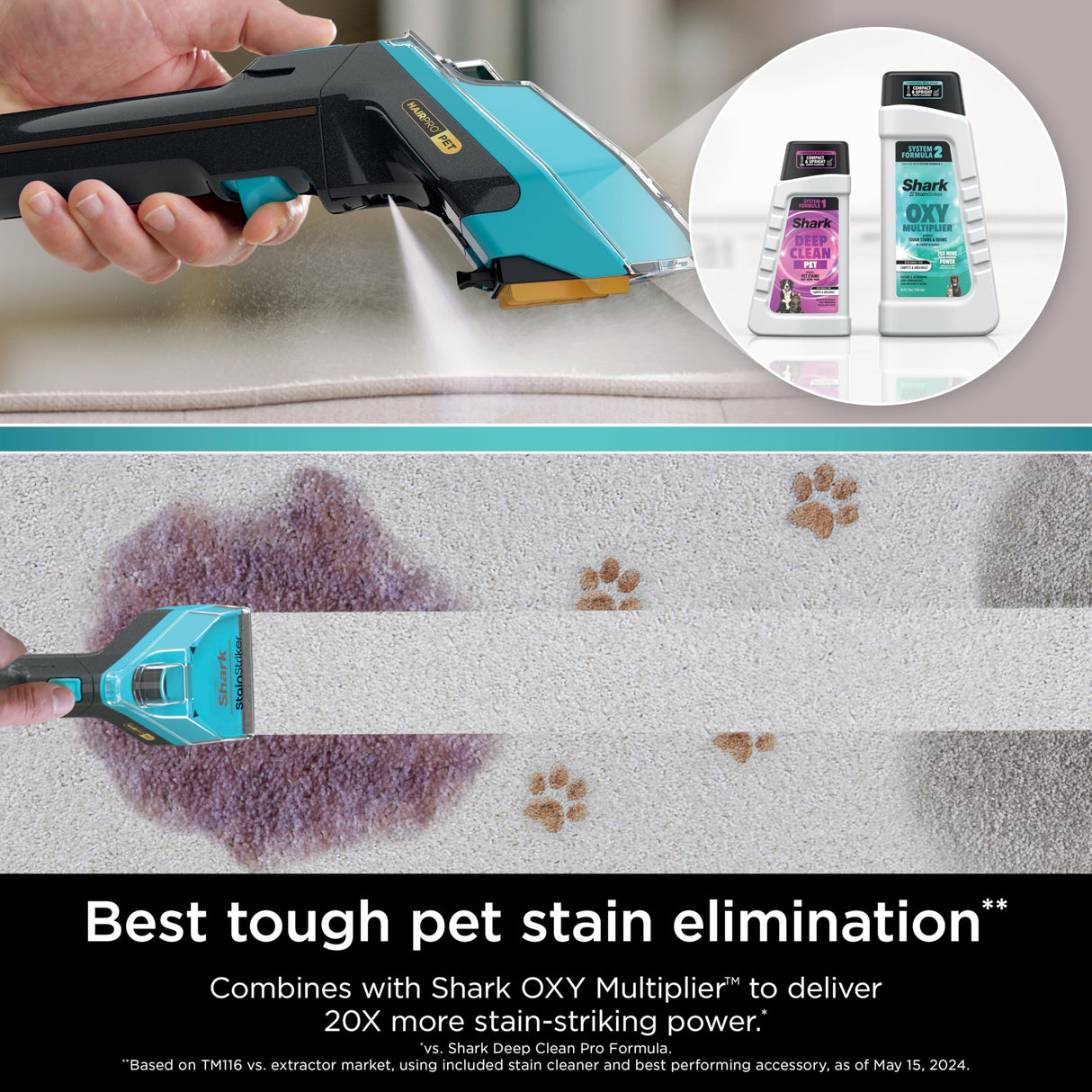 Shark StainStriker Pet Bundle for All StainStriker Portable Carpet Cleaners, Includes 32oz OXY Multiplier formula and 16oz Deep Clean Pet formula, PXCPBUNDLE