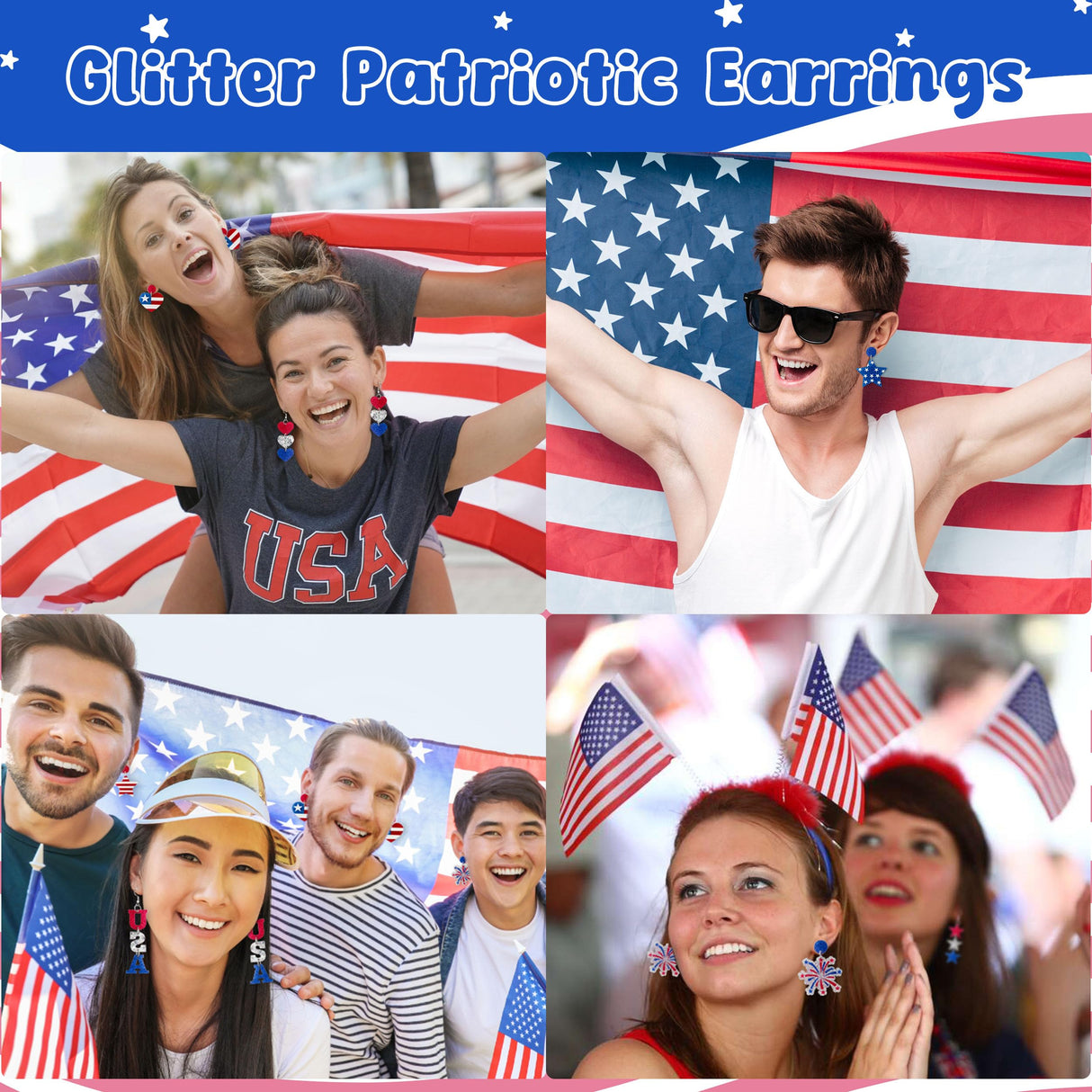 Y1tvei Independence Day Glitter Earrings for Women- 9 Pairs 4th of July American Flag Earrings Star Red Blue Dangle Drop Acrylic Accessories USA Flag Jewelry Gifts for Patriotic Memorial Veterans Day