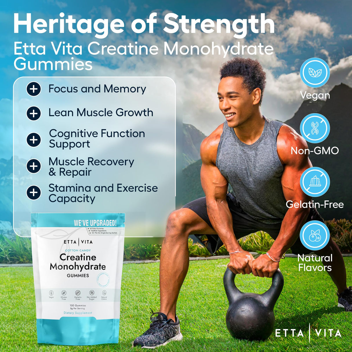 Sugar-Free Creatine Monohydrate Gummies (5g Per Packet) - Potent Creatine Gummies for Men & Women, Supplement for Muscle Support, Cellular Energy, Cognitive Function - Non-GMO, Gluten-Free, Vegan