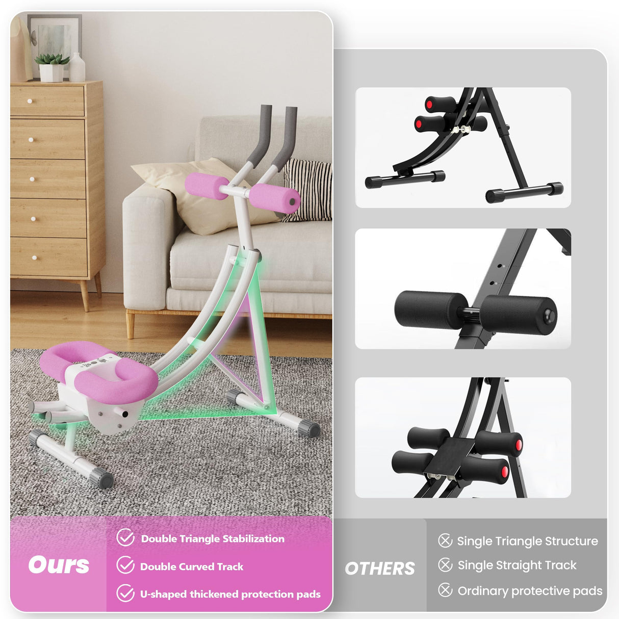 LanPavilion Ab Workout Equipment, Ab Machine with Height Adjustable and Stability, Ab Workout Equipment Home Gym Coaster for Stomach at Office with LCD Display-Christmas Gift Choice, Pink