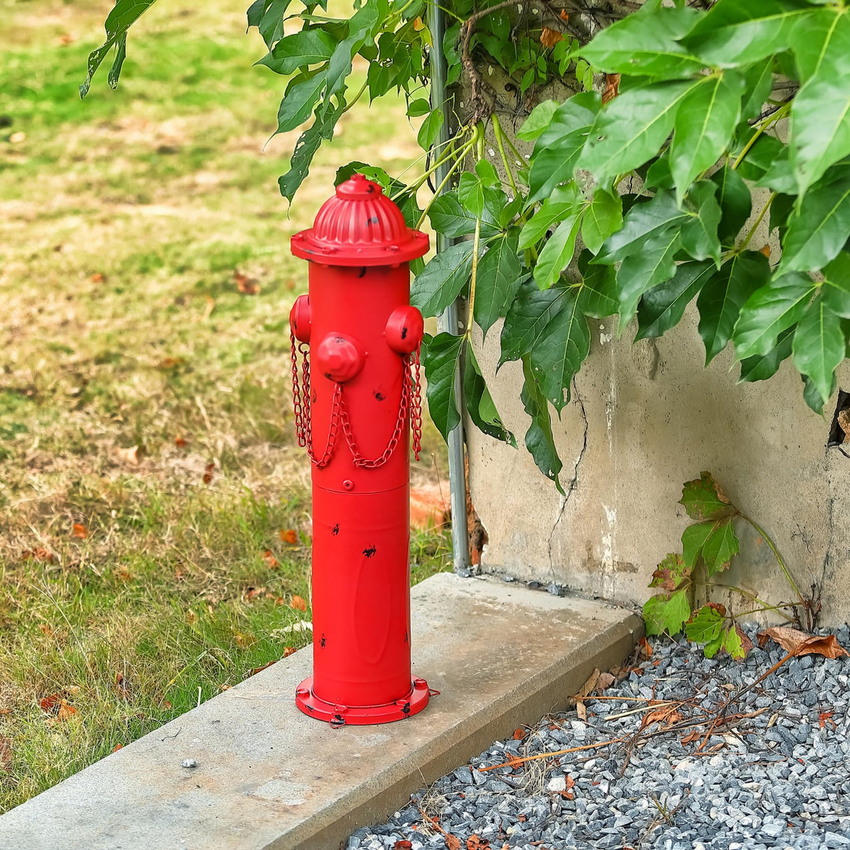 CaliDecor Fire Hydrant for Dogs to Pee On, 24" Metal Dog Fake Fire Hydrant Pee Post Red for Outdoor Training, Pee Pole with Ground Stakes, Fillable Base for Yard, Garden, Patio