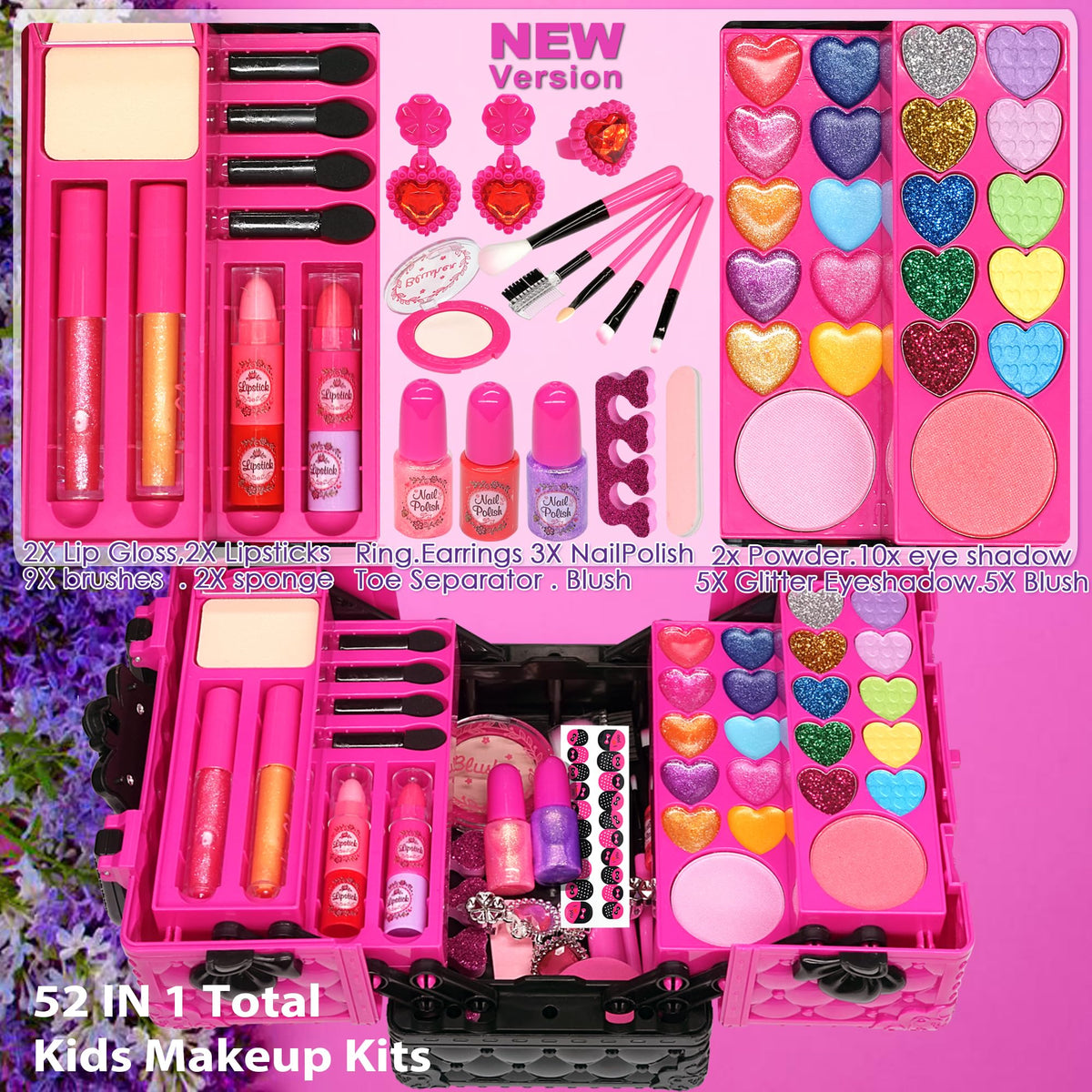 52 PCS Kids Makeup Kit, Safe and Washable Makeup for Kids Princess Toys