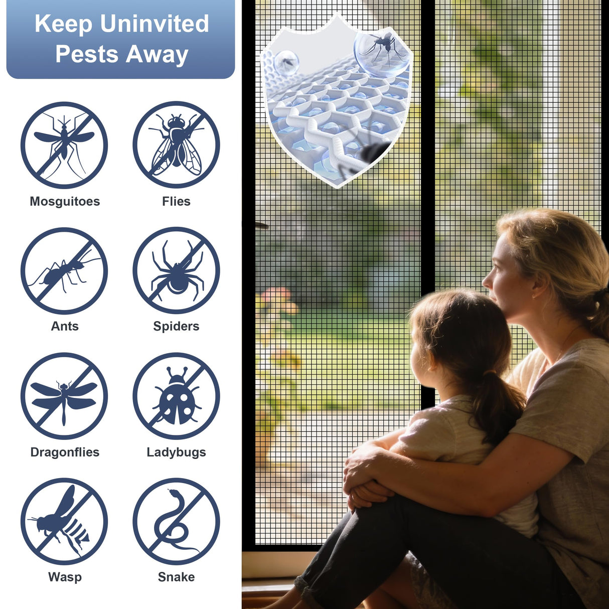 METAONLY Fiberglass Magnetic Screen Door Mesh Fits 36" x 80" Door - Curtain Size 38" x 82", Works for Patio, Sliding Door, Keeps Bug Mosquito Out, Fresh Air Flow, Black