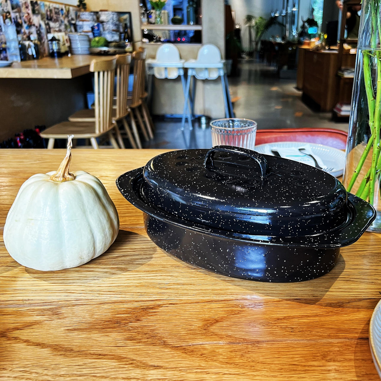 13” Enamel Roaster With Lid Oval Roasting Pan For Oven with 11"Inner Diameter Broiler Pan Suitable For Dining With Two People High Temperature Resistance Dishwasher Safety Gift Idea for Christmas