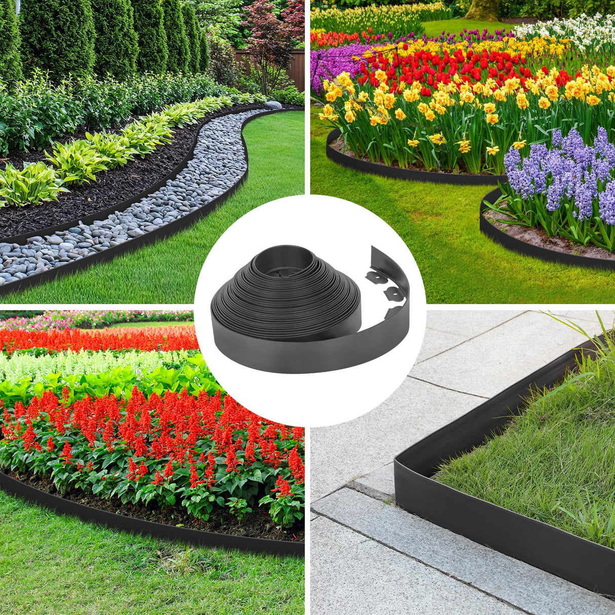 3-Inch x 100 FT Landscape Edging Border Kit with 150 Stakes, Plastic Garden Edging Border, Flexible No Dig Lawn Edging Border for Garden Flower Beds Yard Pathway Paver (Black)
