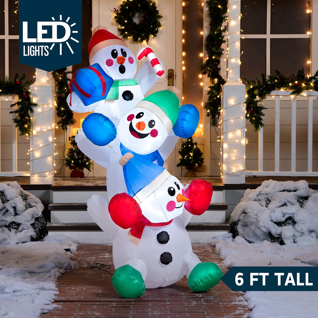 Joiedomi 6 FT Christmas Inflatable Decoration Stacked Snowman with Build-in LEDs Blow Up Inflatables for Xmas Party, Home Indoor Outdoor Christmas Décor Yard Garden Lawn Winter Holiday Supplies Décor