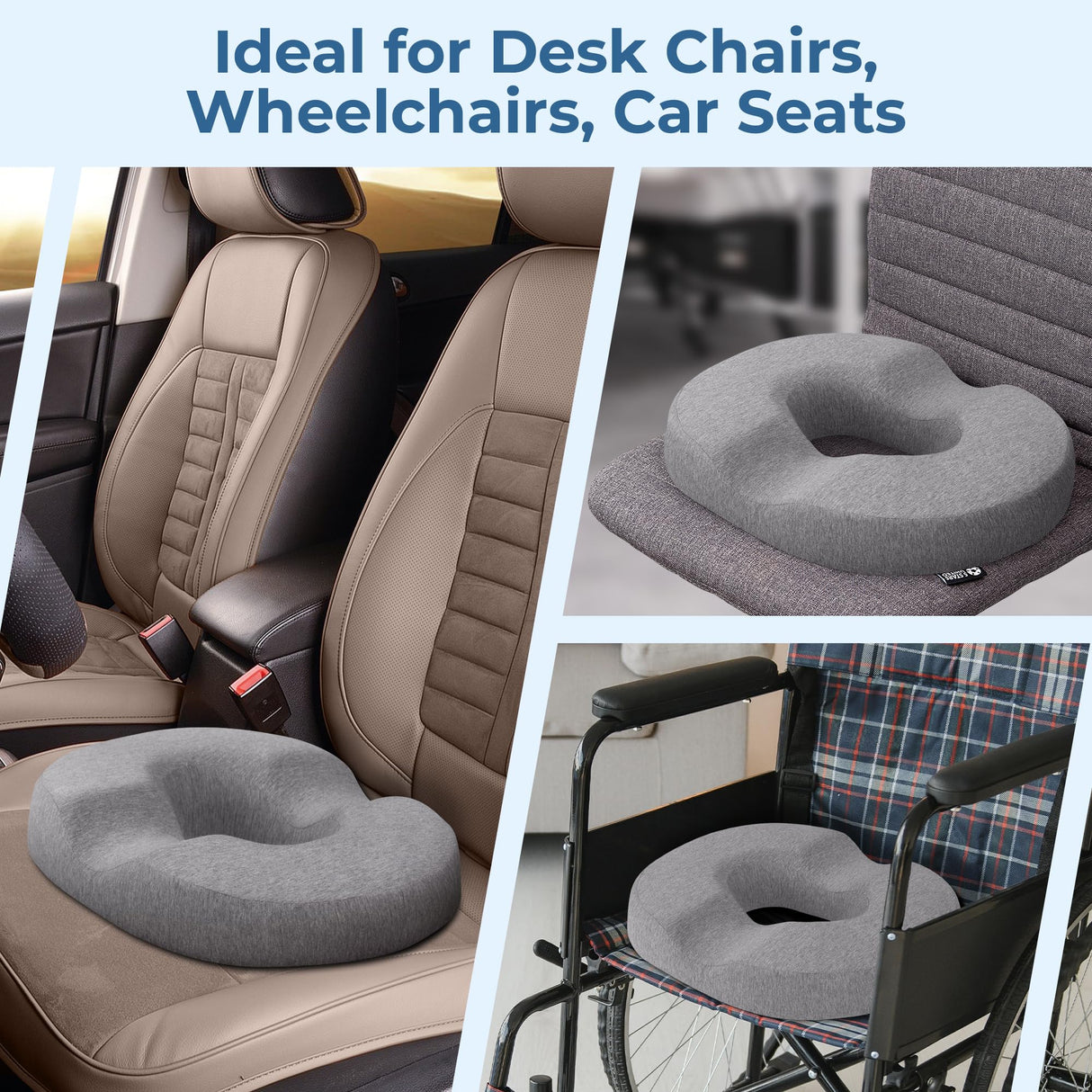 5 STARS UNITED Donut Pillow Hemorrhoid Tailbone Cushion โ Large Cushion for Pain Relief โ Coccyx, Prostate, Sciatica, Pelvic Floor, Pressure Sores, Pregnancy, Postpartum Recovery, Gray