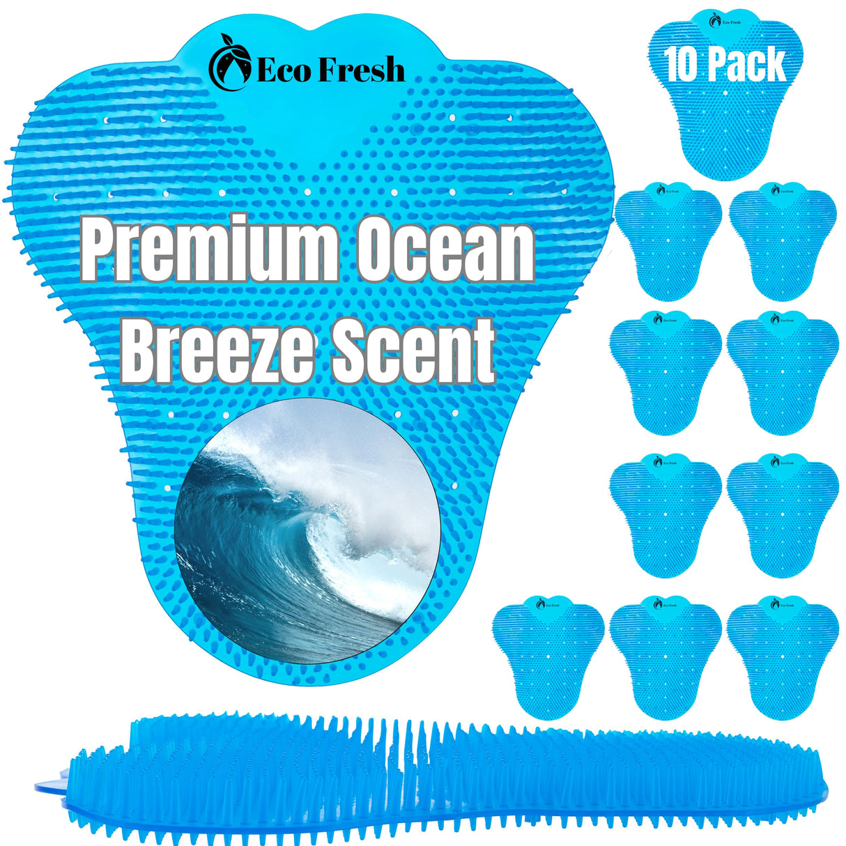 Premuim Large Urinal Screen Deodorizer 10 pack of 3D Wave – Anti-Splash Urinal Cake infused with Essential Oils for Long Lasting 30-Day Odor Control in Bathrooms Toilets Offices Schools, Ocean Breeze