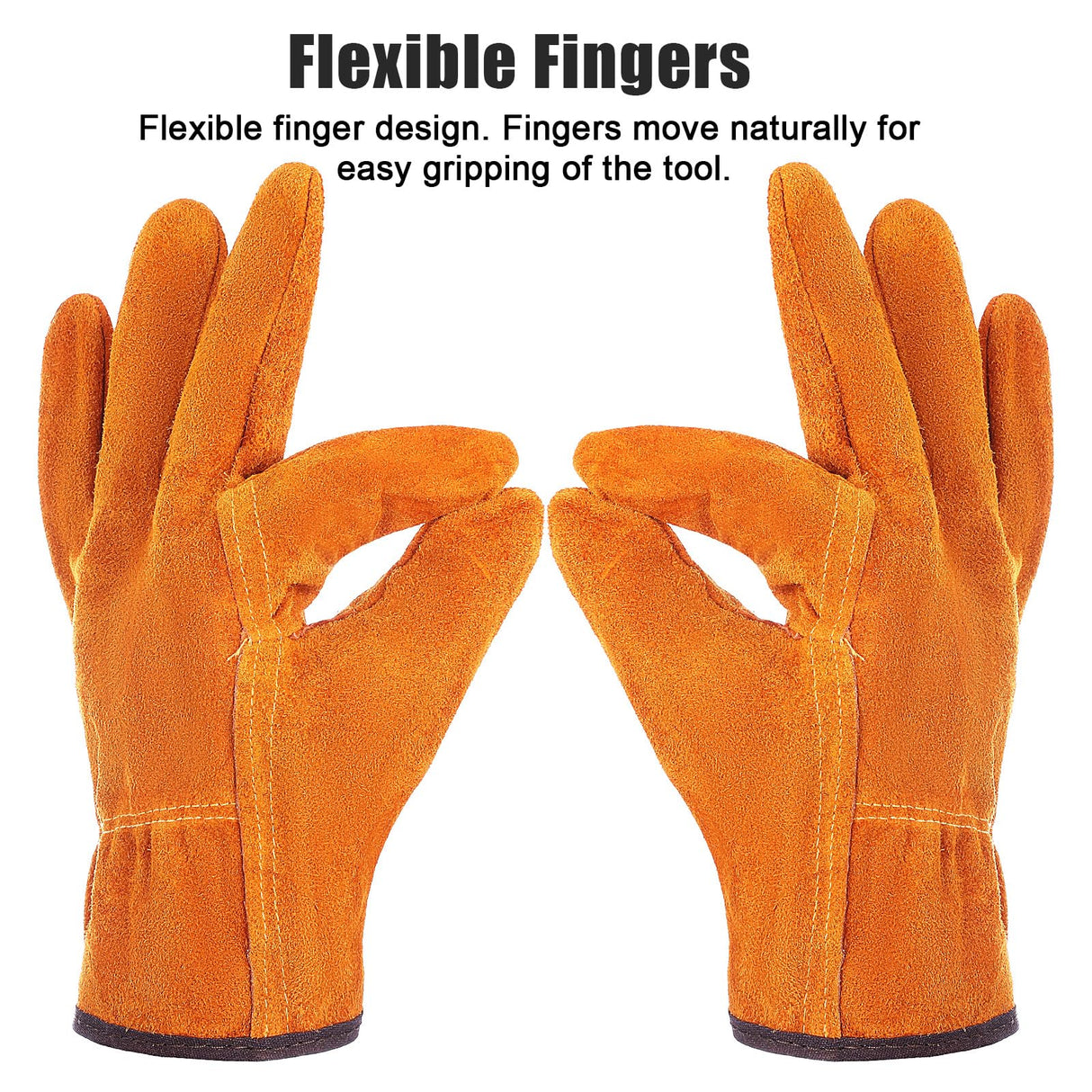 12 Pairs Leather Work Gloves Cowhide Leather Gardening Gloves with Reinforced Palm and Elastic Band, Thick Leathers Glove for Men Women Construction, Wood Cutting, Driving, Automotive Repair (Yellow)