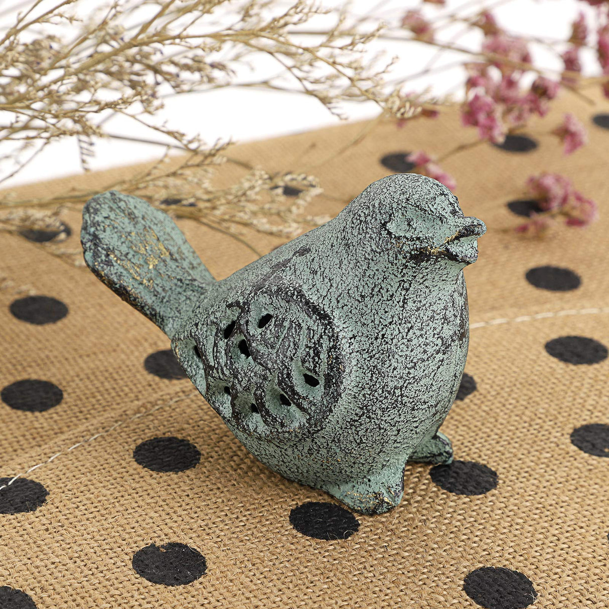 OwnMy 2 Cast Iron Green Bird Sculptures Outdoor Indoor Small Birds Statues