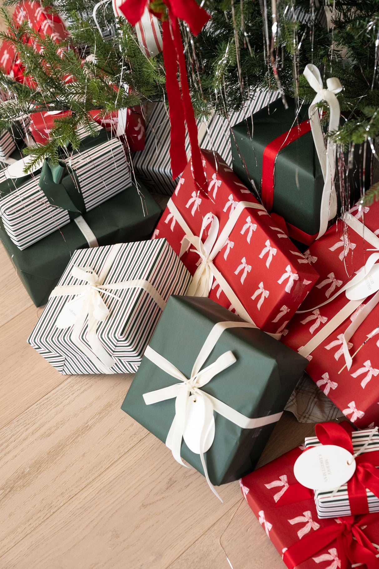 Merry Market Christmas Wrapping Paper Rolls, Premium Matte Gift Wrap, 30” x 168” Large Roll, Bows Stripes Design, Holiday Gift Wrapping