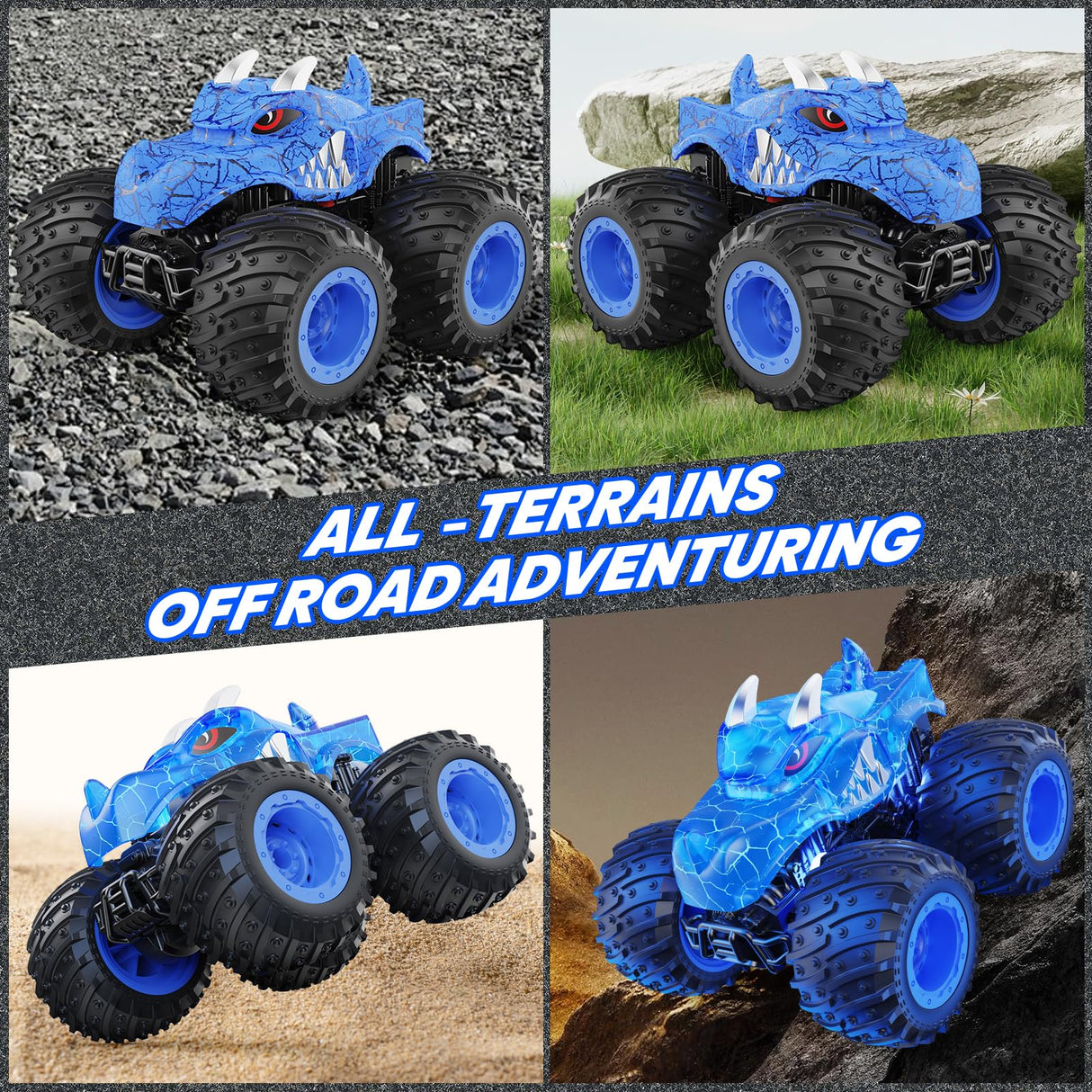 BAODLON Remote Control Monster Car, 2.4GHz RC Monster Trucks Toys for 3 4 5 6 7 8 Years Old Boys Kids, All Terrain RC Truck Off Road with Spray, Light, Rechargeable Battery, Christmas Birthday Gifts