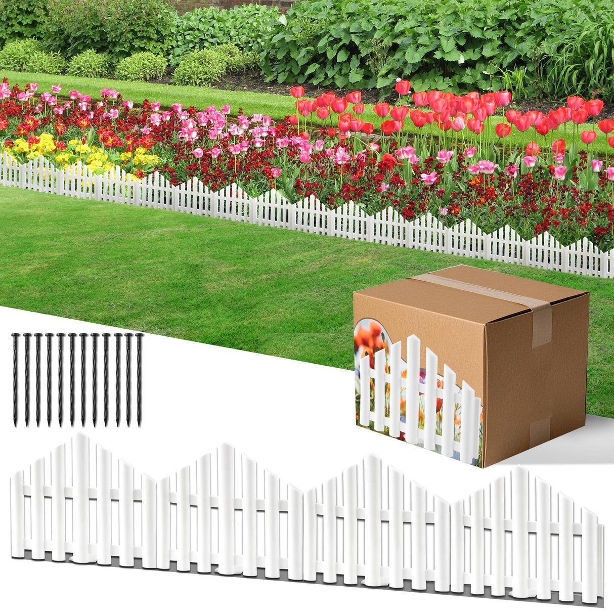 CooTentler Garden Edging Border No-Dig 13FT White 9.3 Inch Tall Landscape Edging with 14pcs Stakes for Decorate the Garden