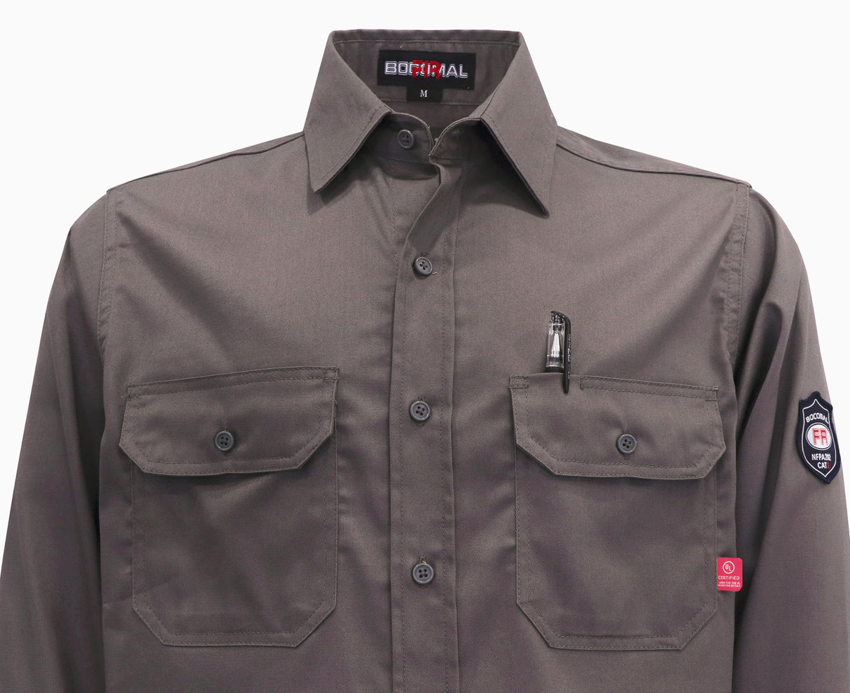 BOCOMAL FR Shirts 6.25oz Light Weight Summer Welding Shirts Flame Resistant Shirt Charcoal Gray Men's Fire Retardant Shirt