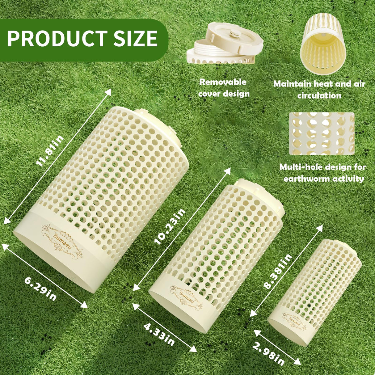 Underground Worm Farm, Garden Mini vermicomposting bin for use in Outdoor Gardening from Kitchen Food Waste, with Holes and lid11.81IN+10.23IN+8.38IN(3PC)