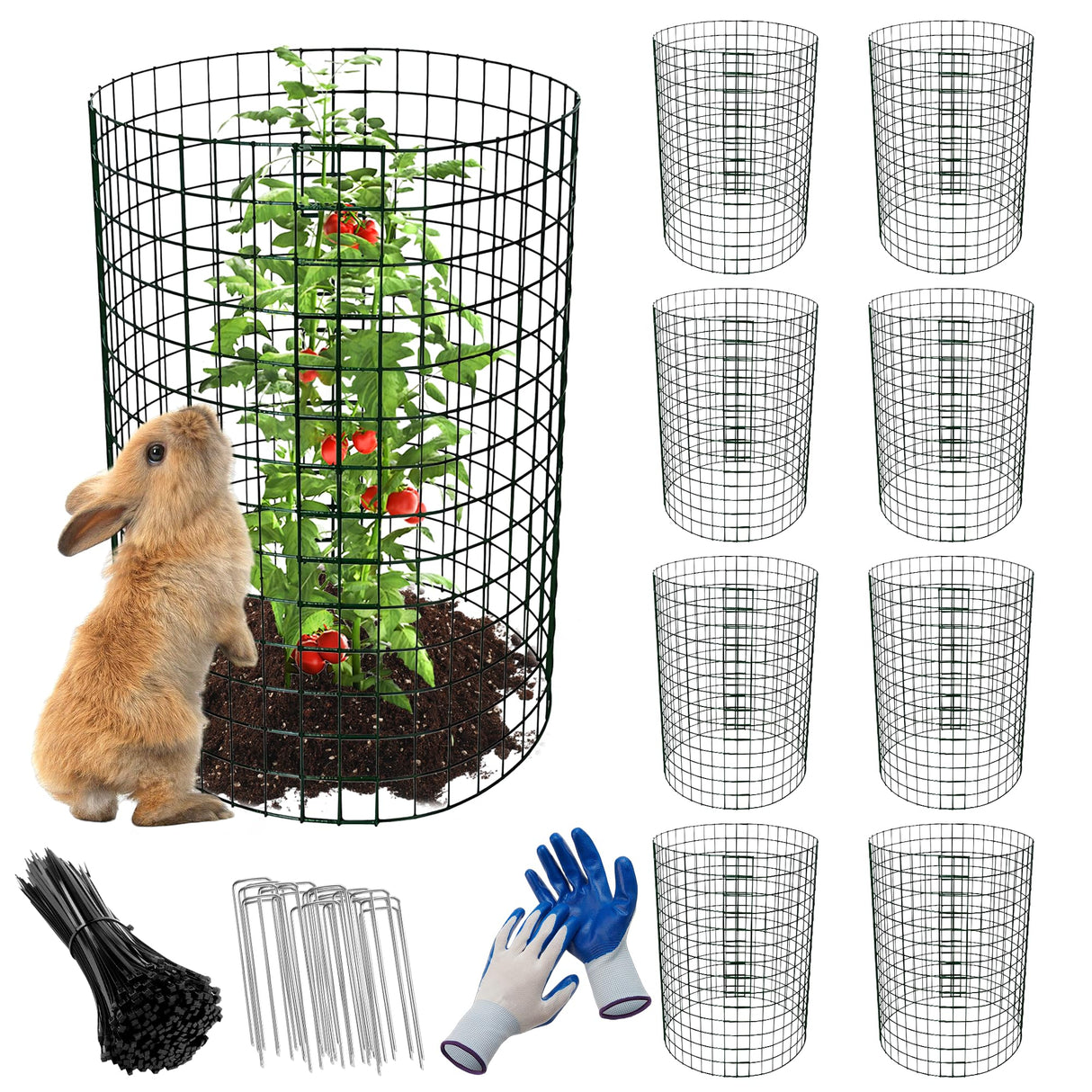 8 Pack 13.8x12 inch Plant Protector, Wire Garden Cages with Stakes & Ties