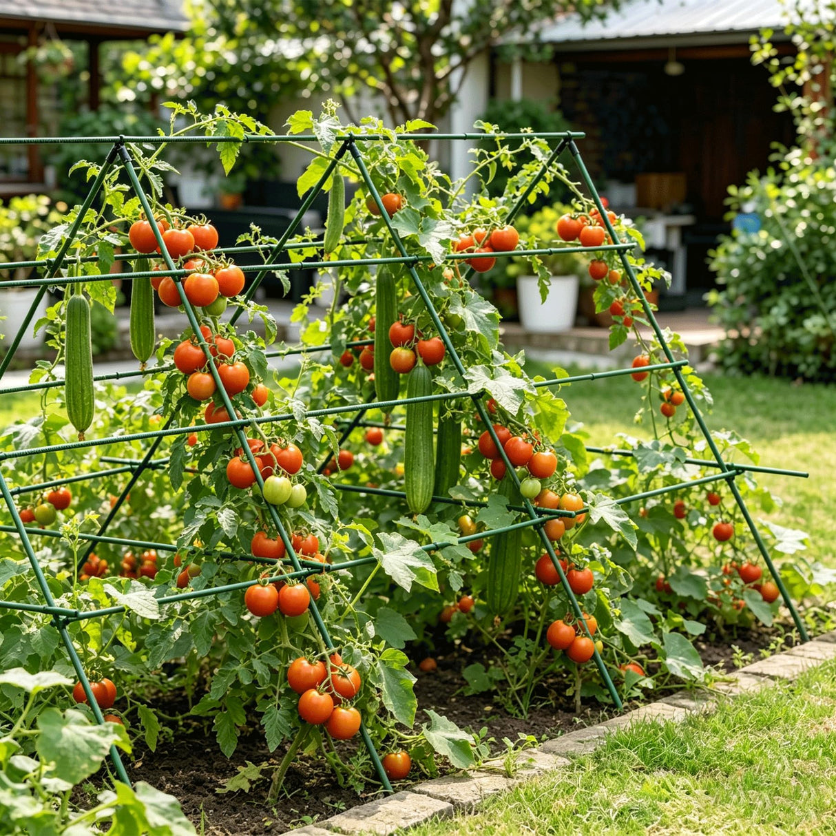 Orgrimmar 26 PCS 57" Garden Support Stakes Plastic Coated Deformable Climbing Plant Trellis Plant Climbing Frame for Tomato Cucumber Eggplant Vine Vegetable (57 Inch)