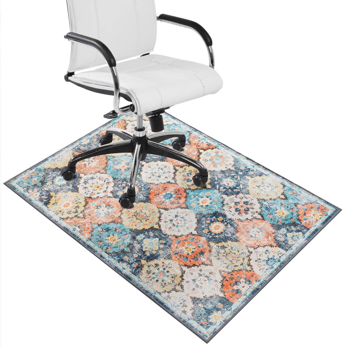 Office Chair Mat for Hardwood Floor,48"*36" Rolling Under Desk Mat, Computer Chair Rug,Anti-Slip Floor Protector for Home Office,Orange Blue