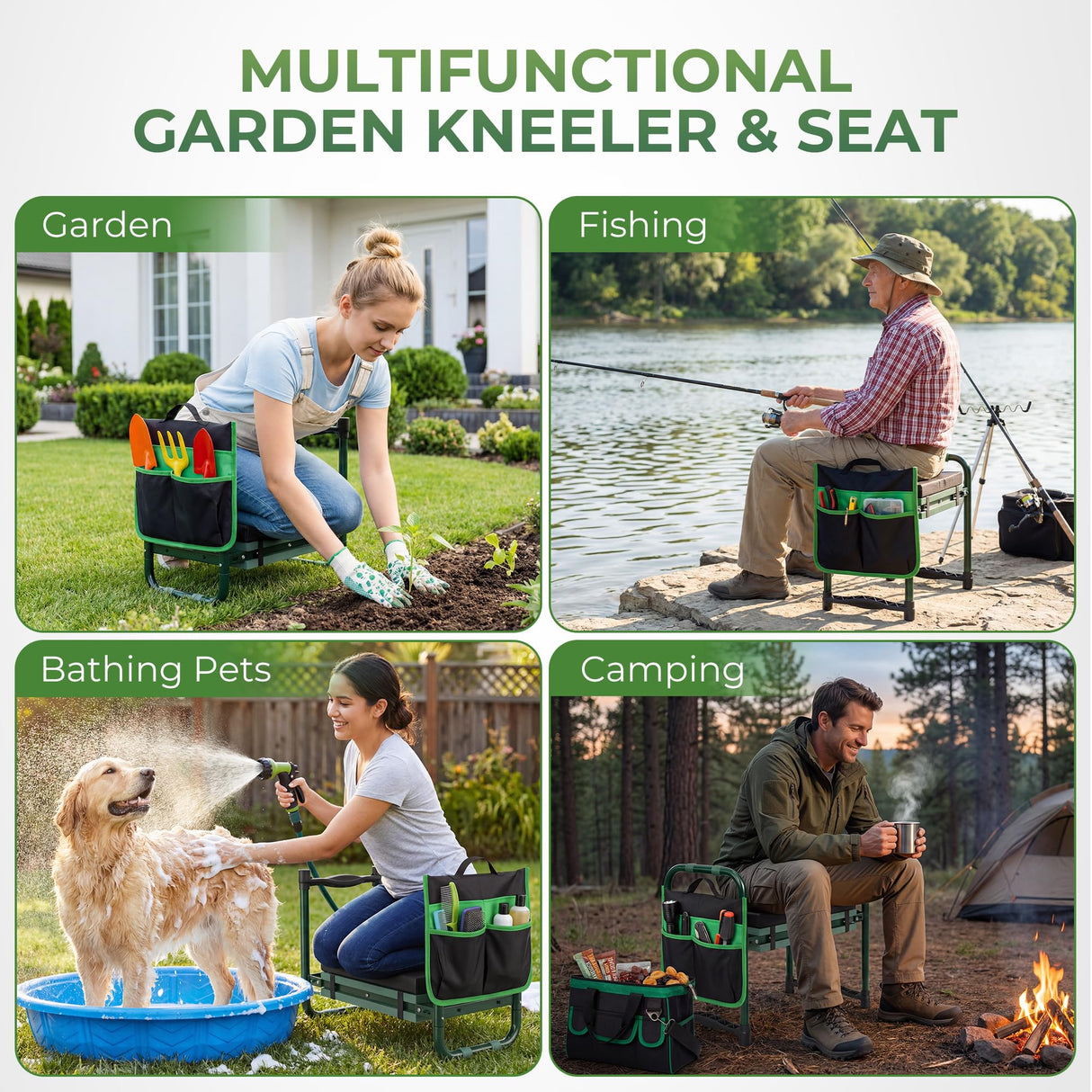 Walensee Garden Kneeler and Seat, Foldable Heavy Duty Garden Stool with Soft Kneeling Pad & Tool Pouch, Easy Stand Up Gardening Bench for Seniors, Women & Men, No Assembly Gardening Gift for Mom Dad