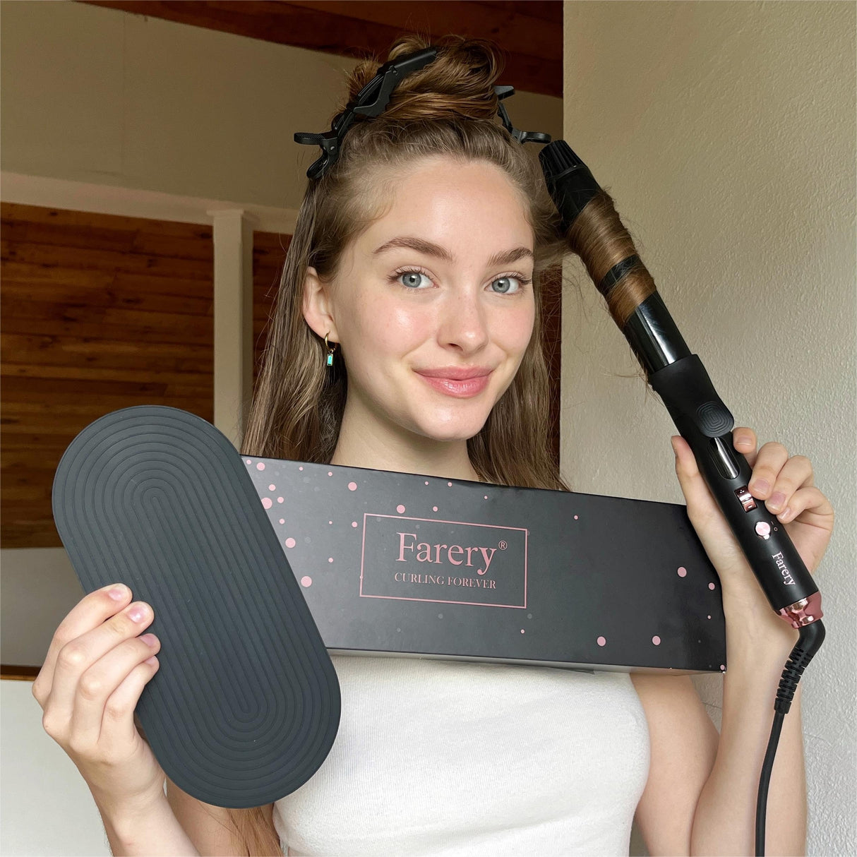 FARERY Long Barrel Curling Iron 1 1/4 inch, 1.25 Inch Curling Iron for Long Hair, Infused Argan Oil & Keratin, Lasting Styling, 11 Adjustable Temp, Include Clips & Silicone Pad